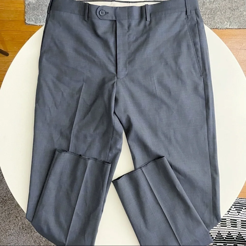 JB Britches Torino Flat Front Wool Blend Trouser Plaid Dress Pants Waist 34